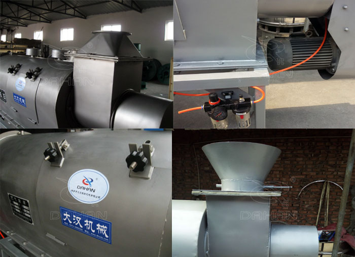氣旋篩：電機，進料口，氣壓裝置等特寫圖片