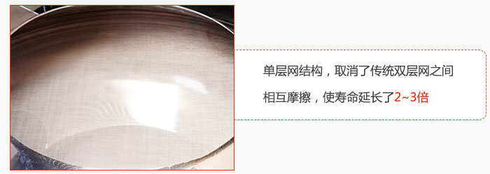 單層網(wǎng)結(jié)構(gòu)，取消了傳統(tǒng)雙層網(wǎng)之間相互摩擦，使壽命延長(zhǎng)了2~3倍