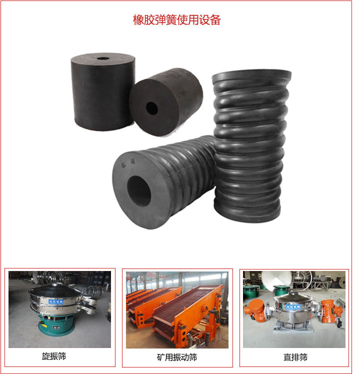 橡膠彈簧適用設(shè)備：旋振篩，礦用振動(dòng)篩，直排篩等