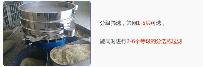 分級篩選，可篩1至5層篩網(wǎng)，能同時進行2至6個等級的分選或過濾