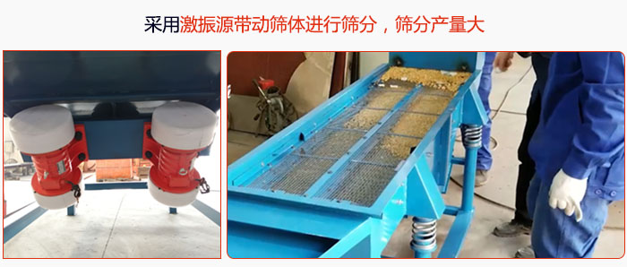 采用激振源帶動篩體進行篩分，篩分產(chǎn)量大。